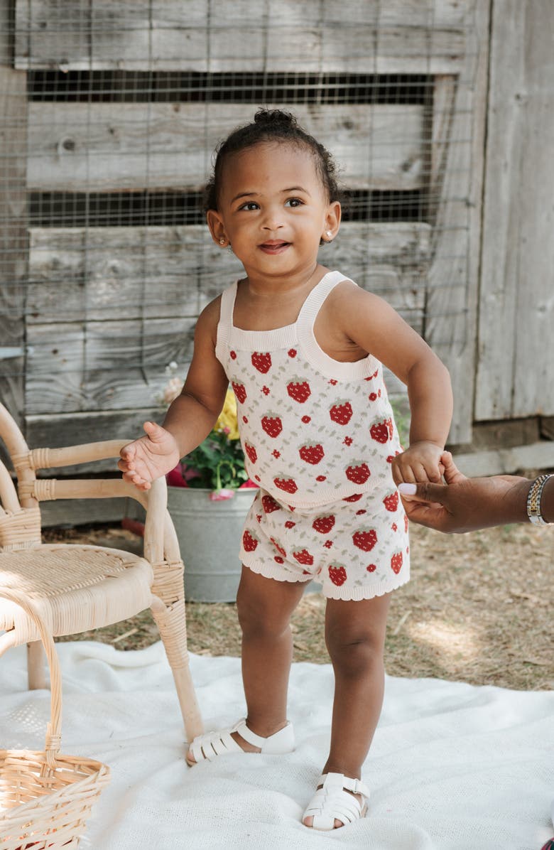 Petit Lem Strawberry Organic Cotton Knit Tank & Shorts Set, Alternate, color, Light Pink