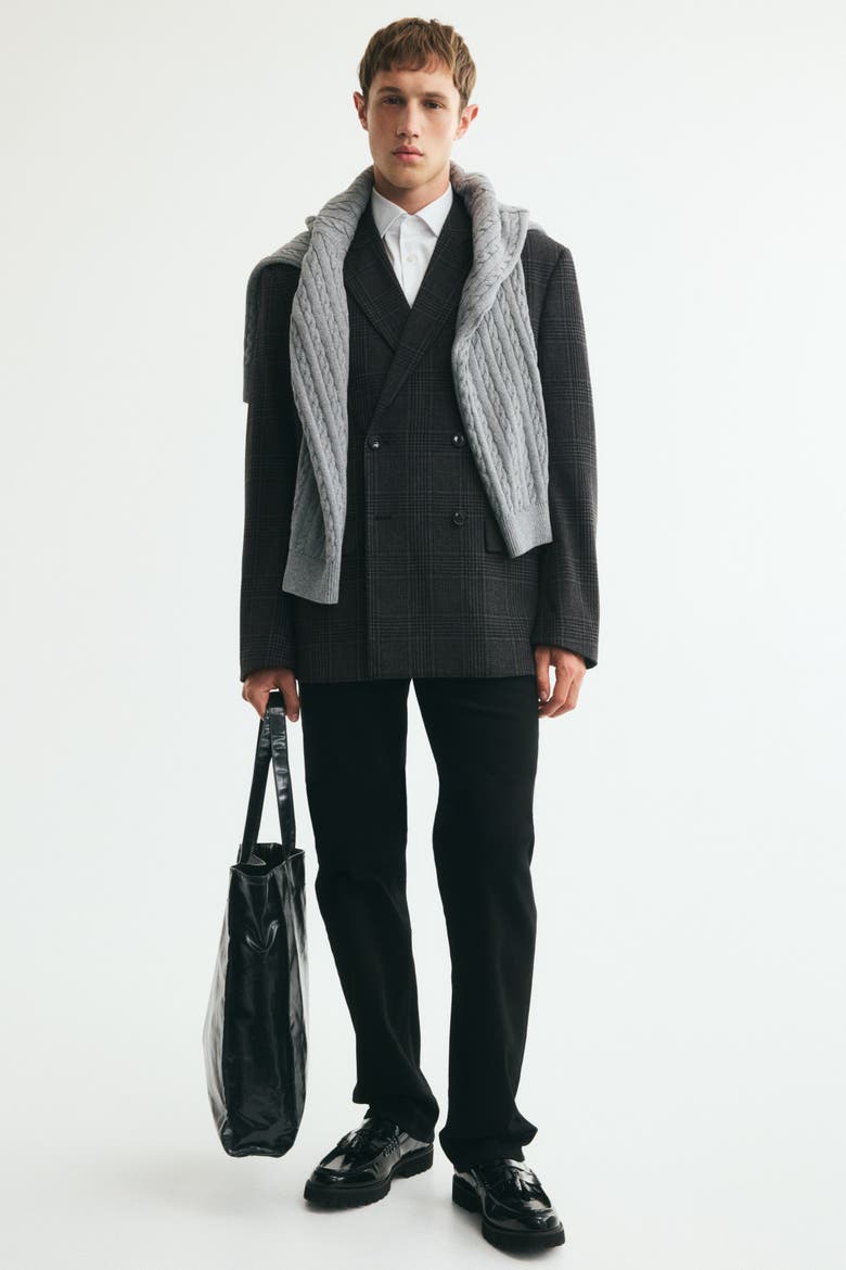 Relaxed-Fit Double-Breasted Jacket, Alternate, color, Dark gray/checked