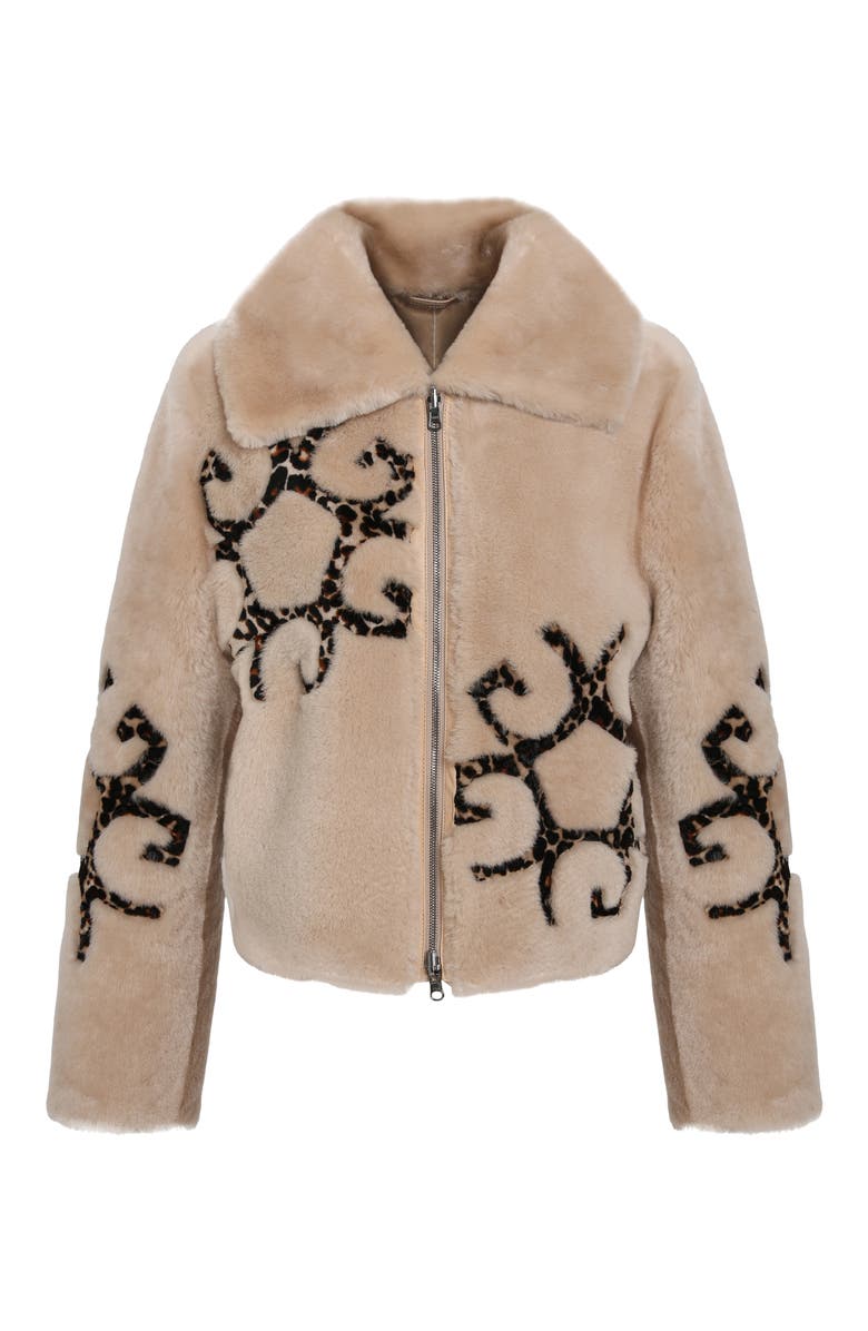 GORSKI Genuine Shearling Jacket with Gorski Insignia Intarsia, Reversible, Alternate, color, Palomino/Lprd