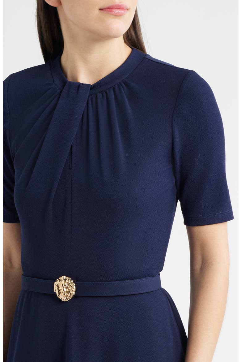 Twist Neck Belted Midi Dress, Alternate, color, DEEP NAVY
