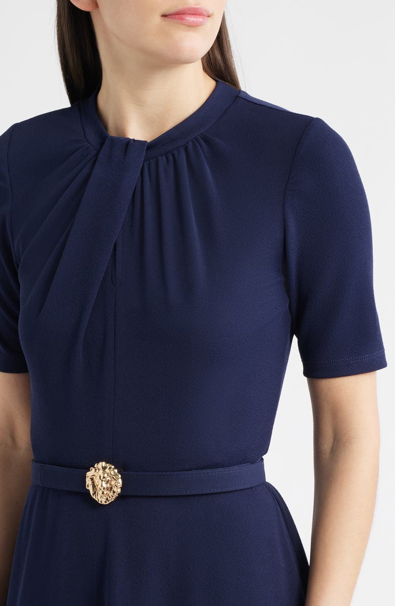 Anne Klein Twist Neck Belted Midi Dress, Alternate, color, Deep Navy