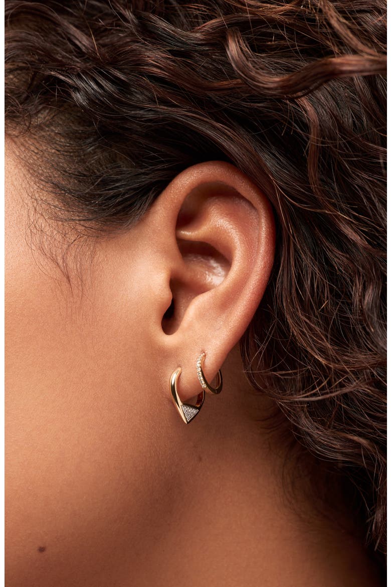 Solid Yellow Gold - Trillion Diamond Hoops, Alternate, color, Gold