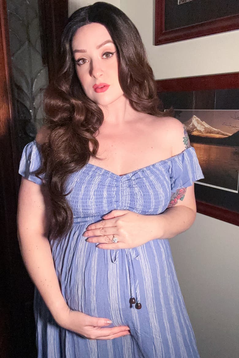 Striped Off Shoulder Front Tie Maxi Dress, Alternate, color, Blue