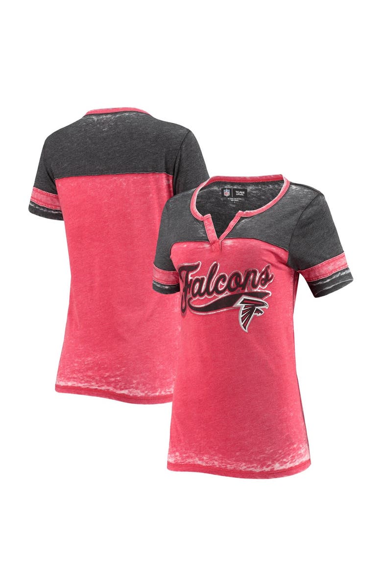 5TH AND OCEAN BY NEW ERA Women's 5th & Ocean by New Era Red Atlanta Falcons Burnout Wash Stripe V-Neck T-Shirt, Main, color, 