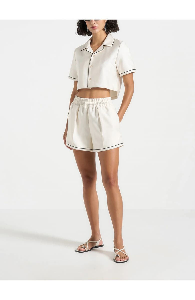Manière De Voir Melanie Satin Shorts with Piping, Alternate, color, Off White