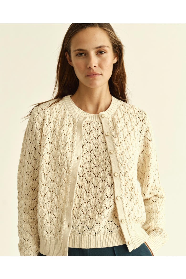 August Pointelle Cardigan, Alternate, color, Ivory