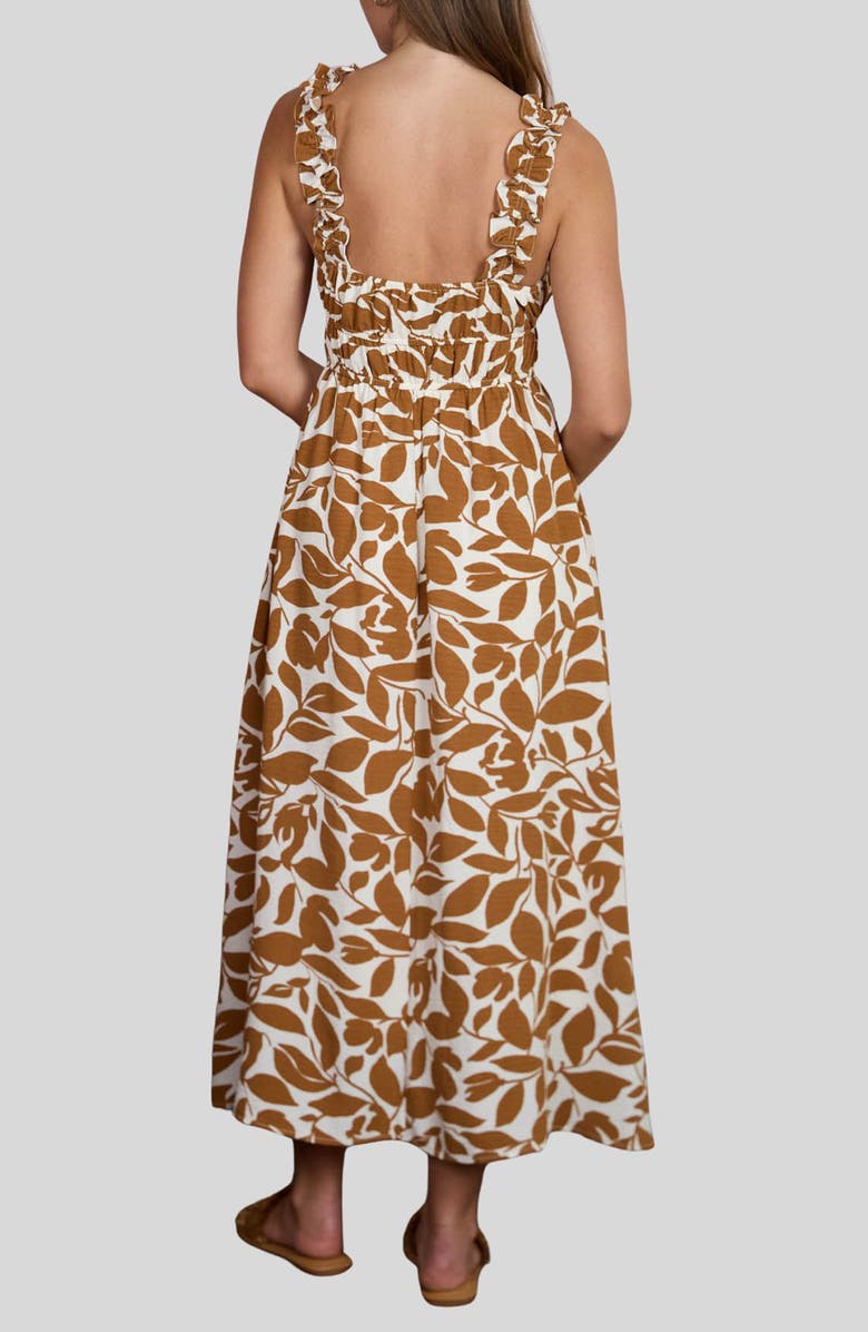 Blu Pepper Leaf Print Ruffle Strap Empire Waist Midi Dress, Alternate, color, 