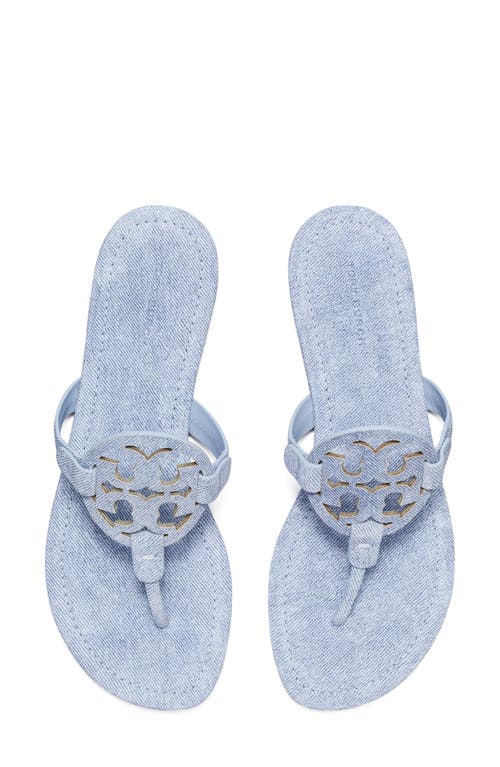 Tory Burch Cut-out Leather Flat Sandals In Blue Cloud