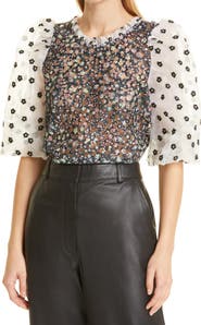 MUNTHE Cadi Floral Print Puff Sleeve Semisheer Top