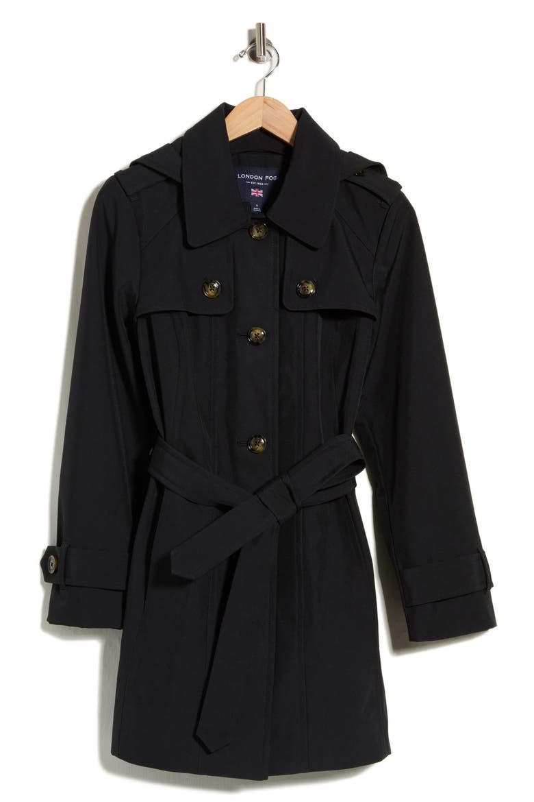 Hooded Trench Coat, Alternate, color, BLACK