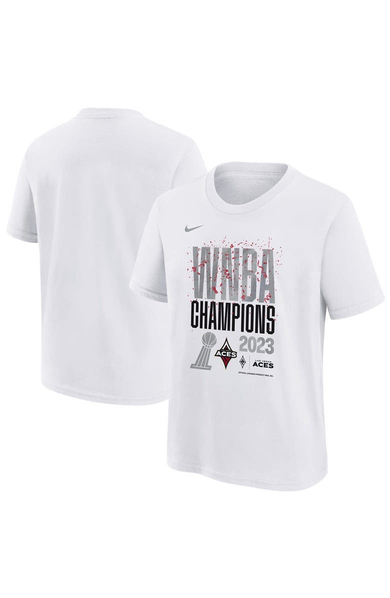 NBA Youth Nike White Las Vegas Aces 2023 WNBA Finals Champions Authentic Parade T-Shirt, Main, color, 