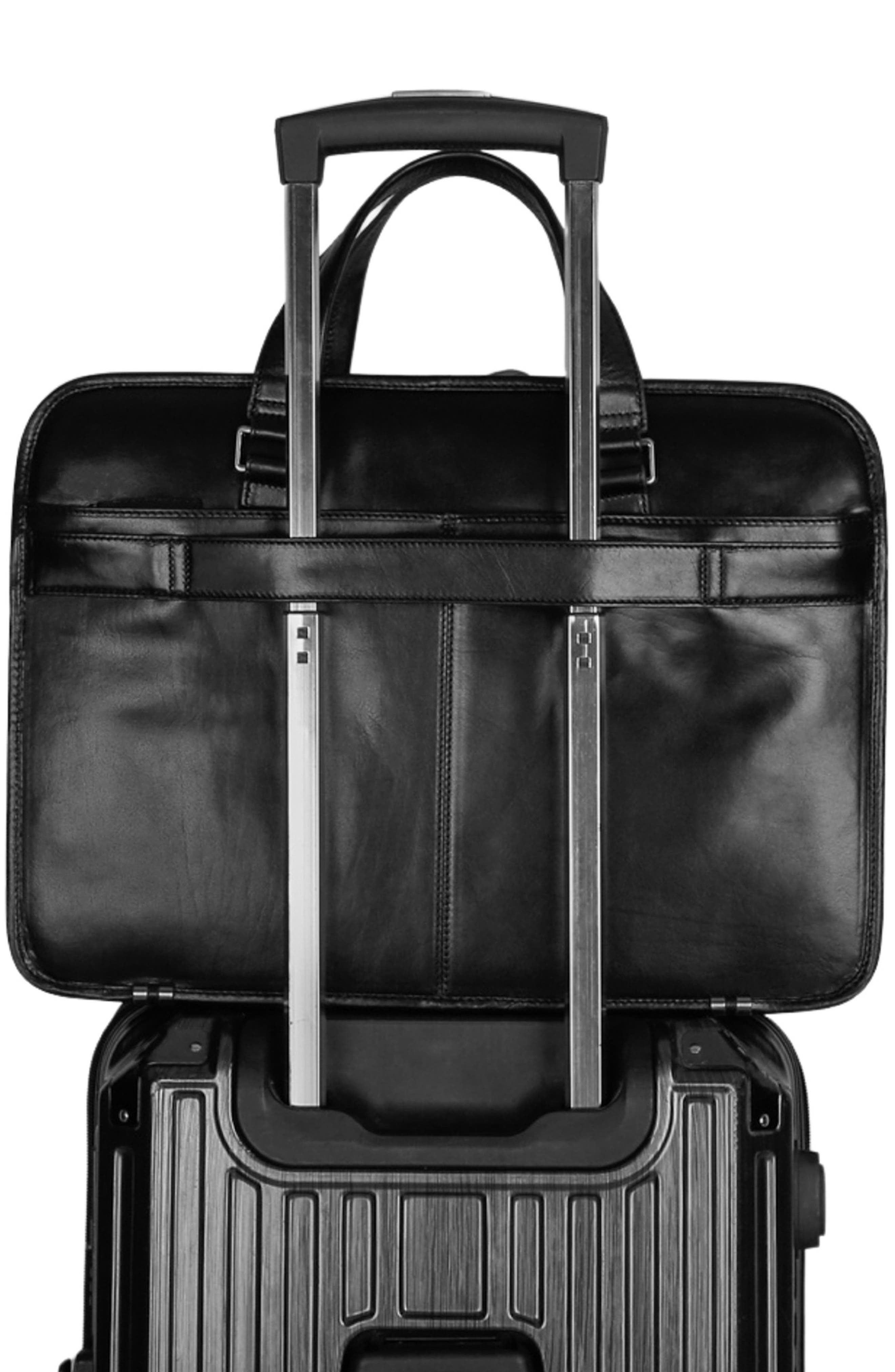 Leather Triple Compartment Briefcase, Alternate, color, BLACK