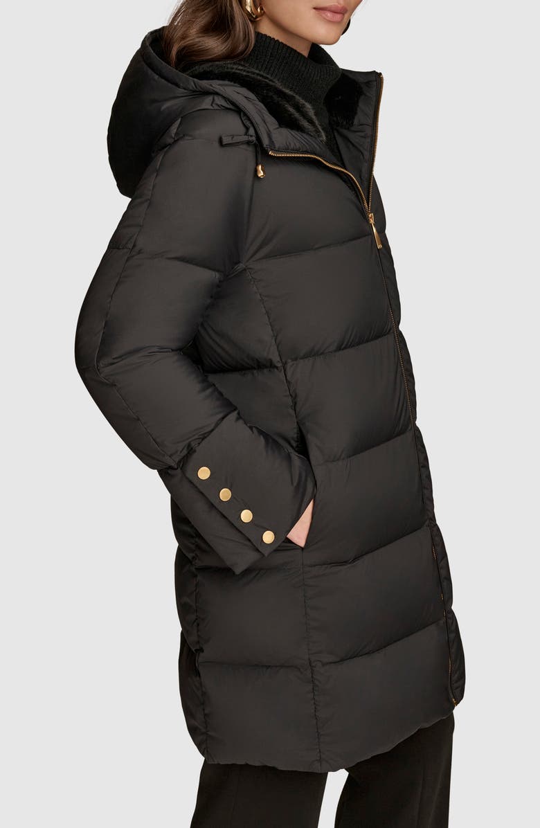 Donna Karan New York Water Resistant Hooded Down Puffer Coat, Alternate, color, Black