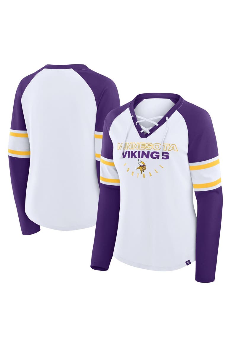 Women's Fanatics White/Purple Minnesota Vikings Redzone Blitz Package Raglan Lace-Up V-Neck Long Sleeve T-Shirt, Main, color, White
