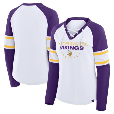 Women's Fanatics White/Purple Minnesota Vikings Redzone Blitz Package Raglan Lace-Up V-Neck Long Sleeve T-Shirt