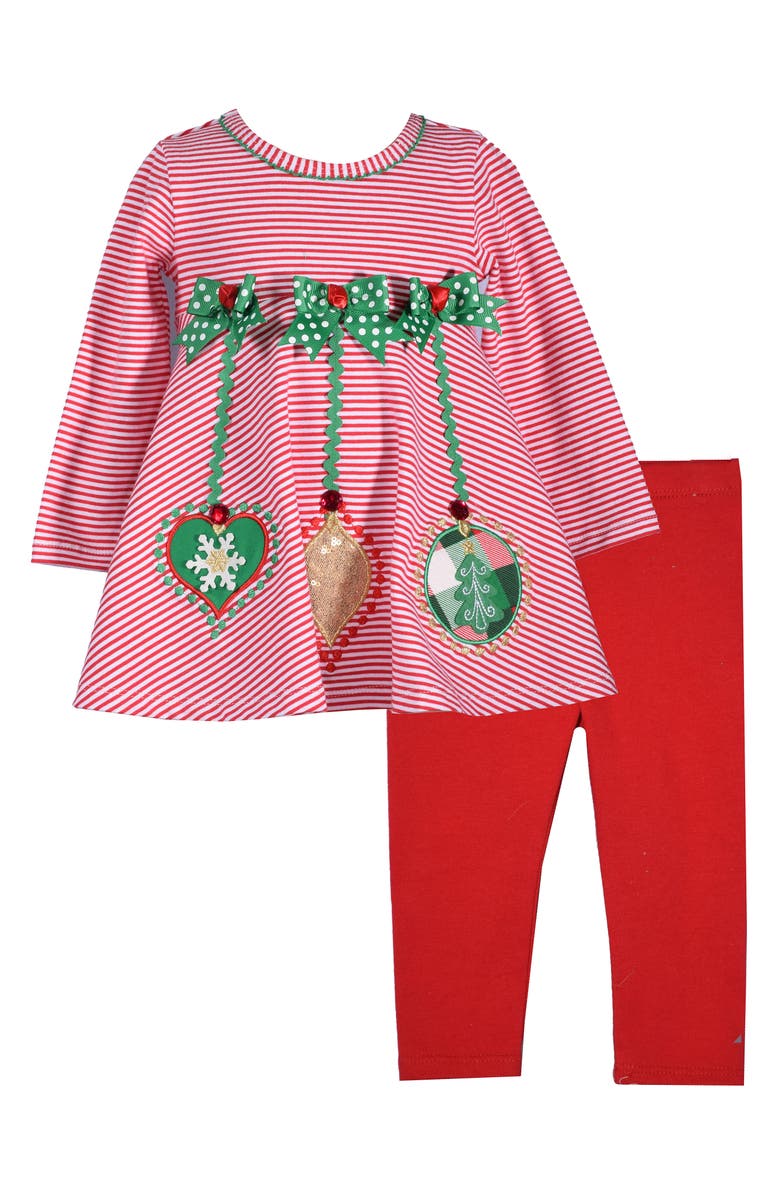 Bonnie Jean Kids' Long Sleeve Stripe Tunic & Leggings Set, Main, color, Red