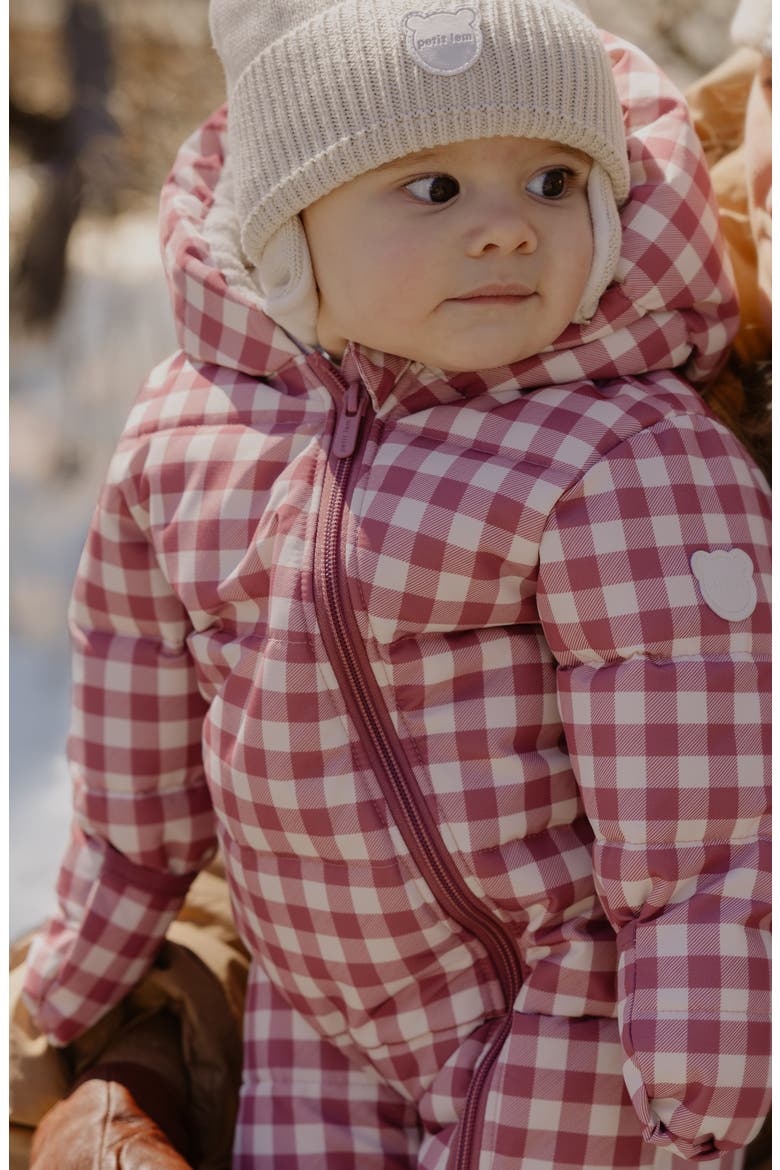 Water Repellent Plum Gingham Hooded Snowsuit, Alternate, color, PLUM