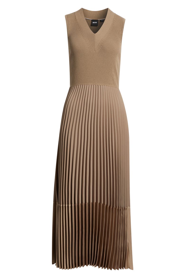Fararan Pleated Mixed Media Maxi Dress, Alternate, color, OPEN BRN
