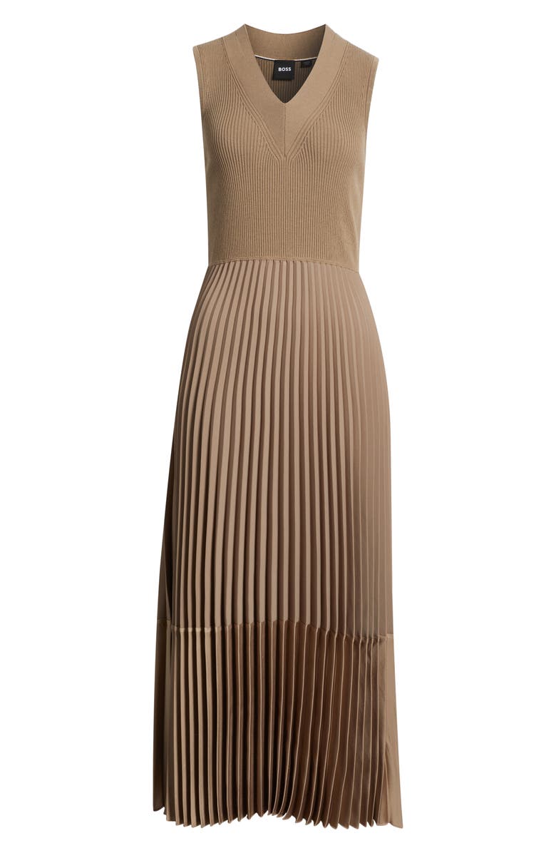 BOSS Fararan Pleated Mixed Media Maxi Dress, Alternate, color, Basalt