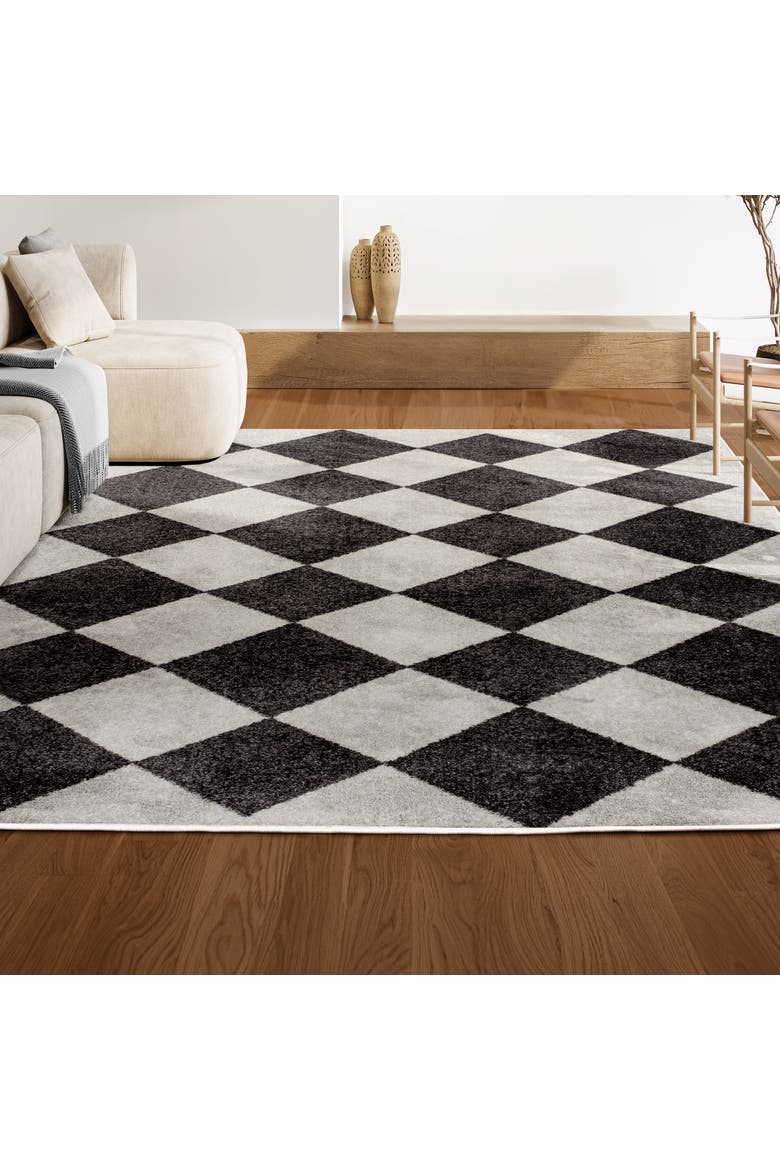 Draper Classic Geometric Diamond Pattern Area Rug, Alternate, color, White/Dark Gray