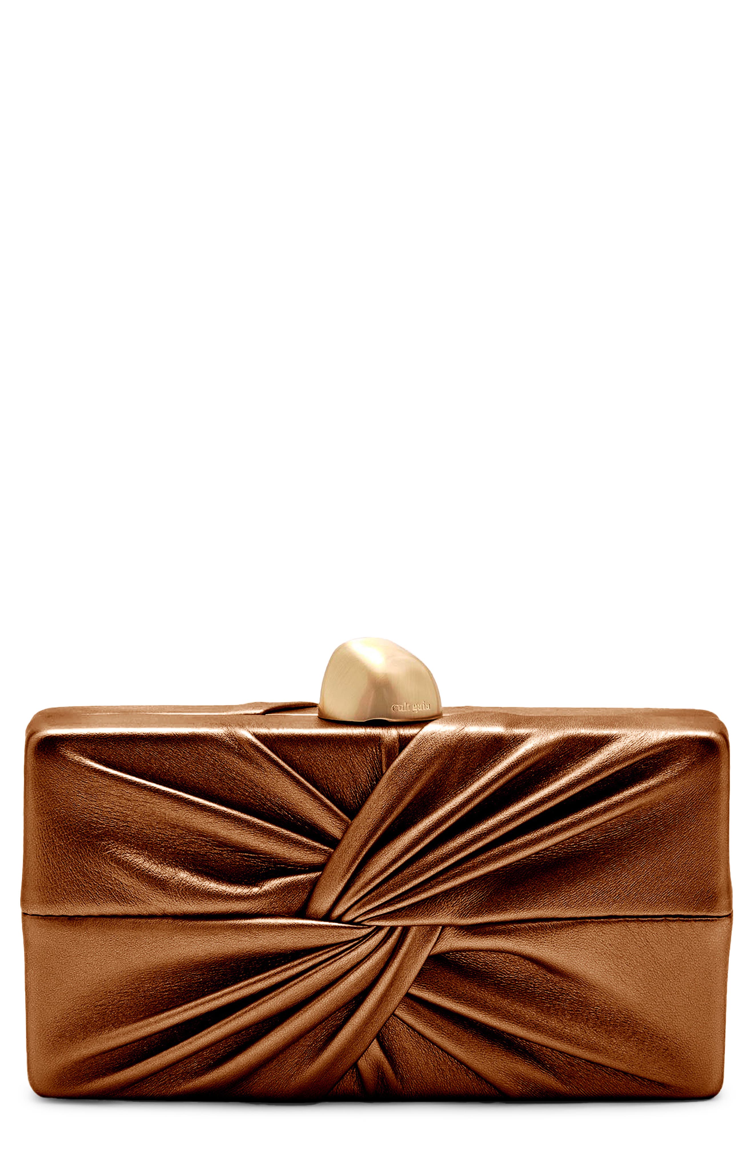 Lisse Leather Clutch, Main, color, BRONZE