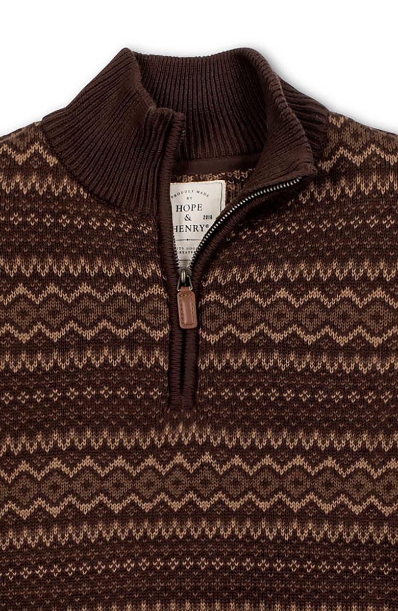 Hope & Henry Organic Half Zip Intarsia Pullover Sweater, Alternate, color, Chocolate Fireside Fair Isle