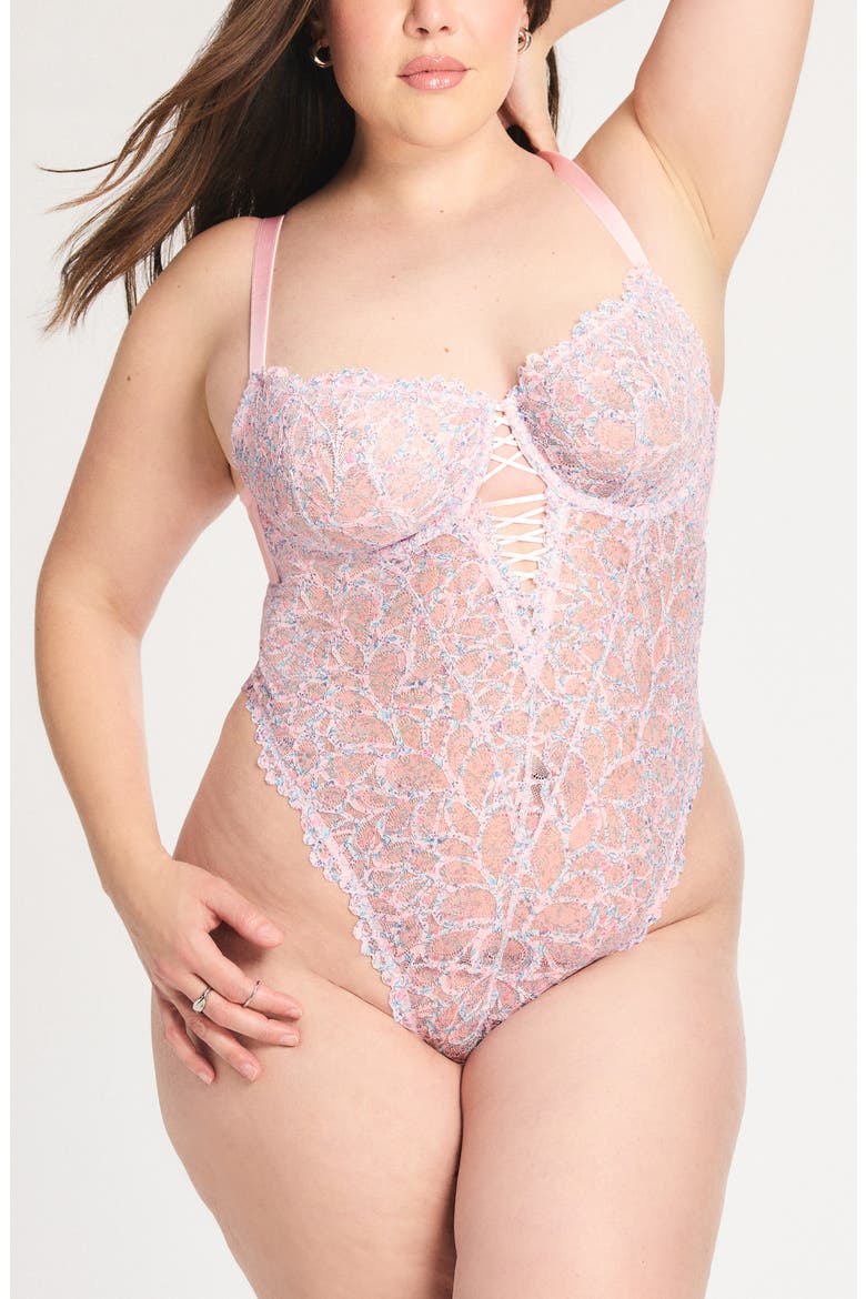 Savage Not Sorry Sheer Lace Teddy, Alternate, color, PINK CHERRY BLOSSOM POP