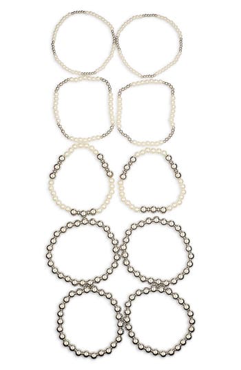 NORDSTROM RACK NORDSTROM RACK SET OF 10 FAUX PEARL BEADED BRACELETS