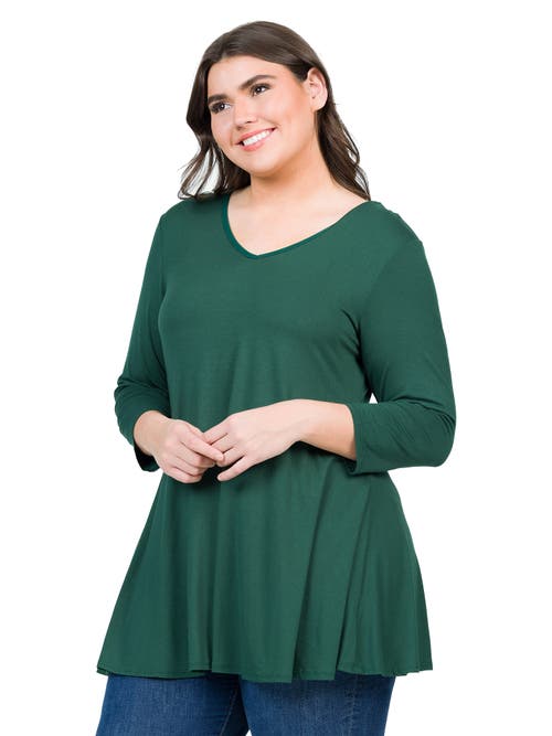 24seven Comfort Apparel Three Quarter Sleeve V-neck Tunic Top In Green