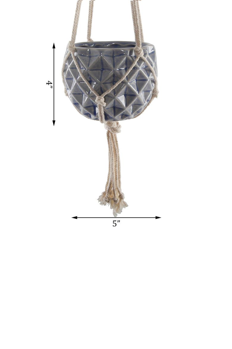 5 x 5" Ceramic Macramé Hanging Planter - Glass Blue, Alternate, color, BLUE