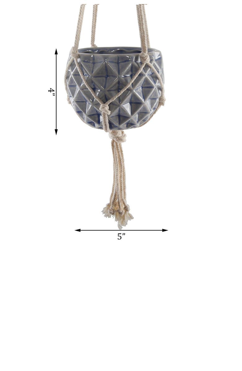 FLORA BUNDA 5 x 5" Ceramic Macramé Hanging Planter - Glass Blue, Alternate, color, Blue