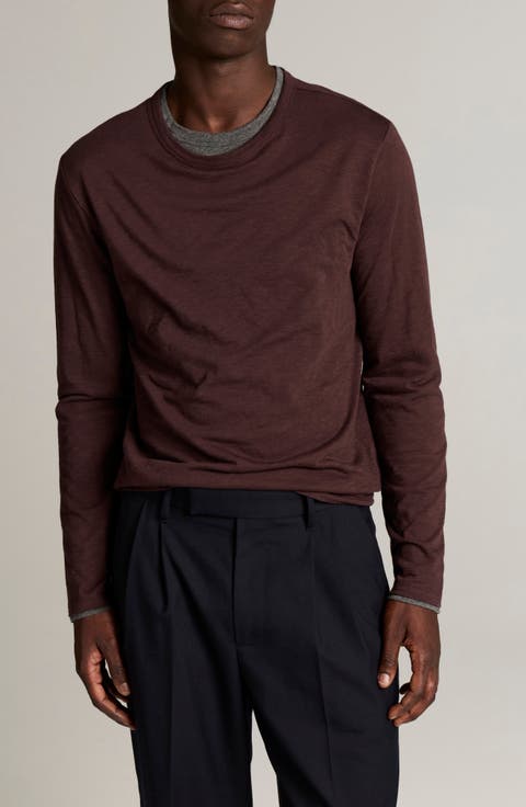 Fine Slub Layered Look Long Sleeve Pima Cotton T-Shirt