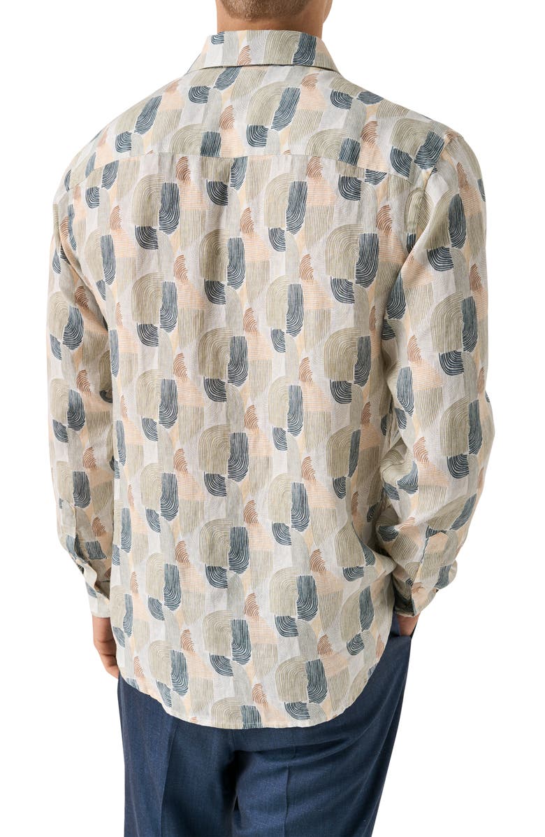 Eton Regular Fit Geometric Linen Dress Shirt, Alternate, color, Medium Green