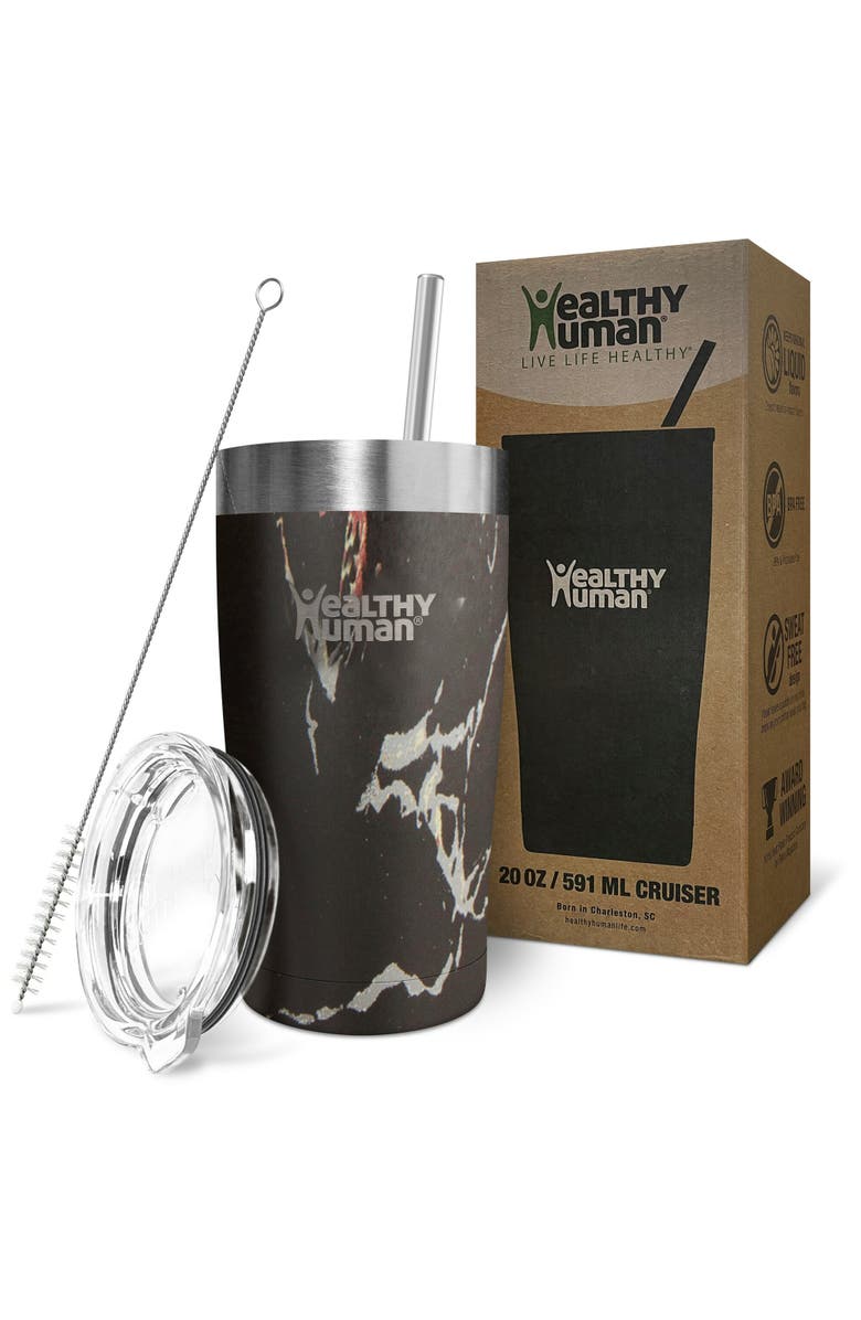 Healthy Human Stainless Steel Tumbler with Straw & Lid, 20 oz Black Onyx, Alternate, color, Black