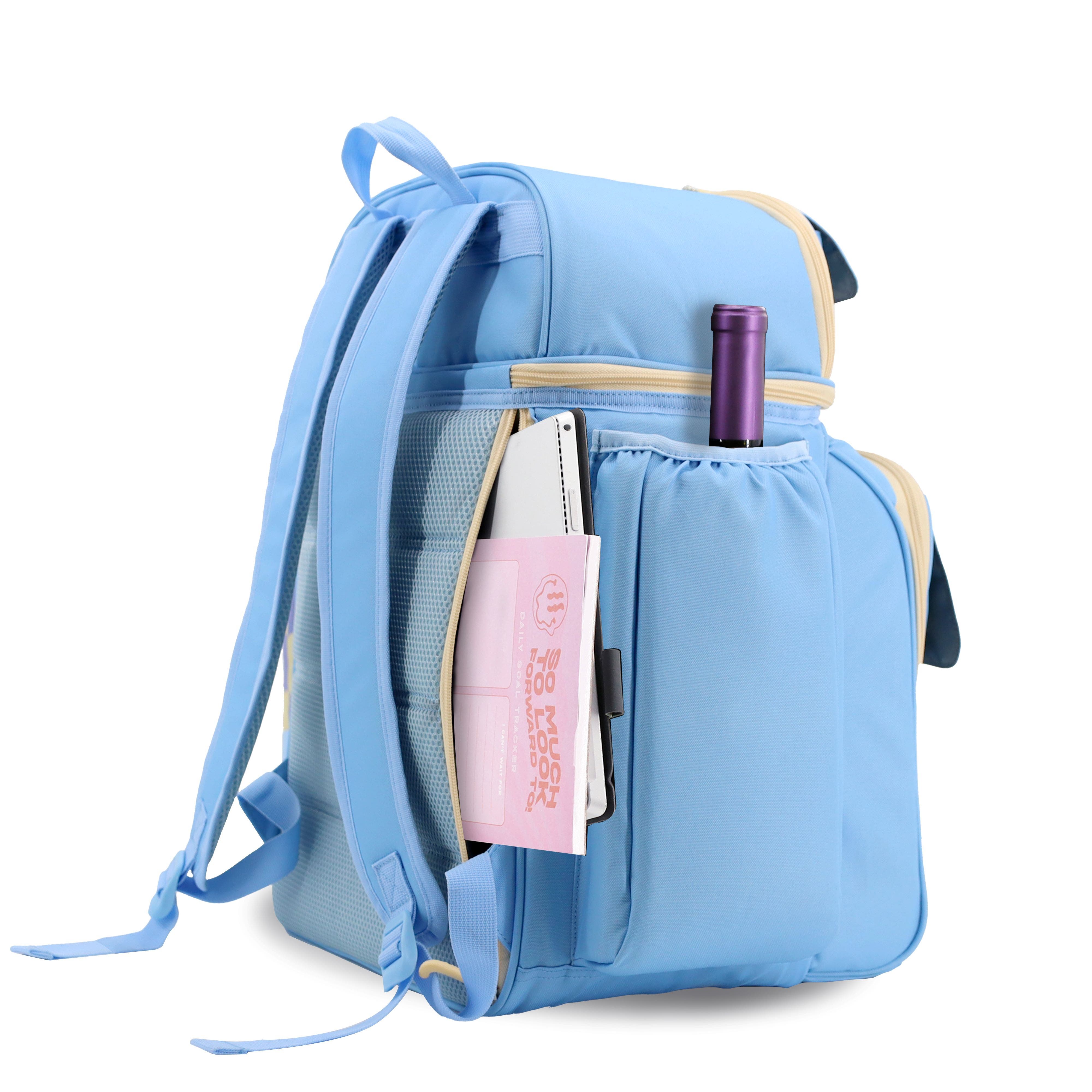 Picnic Backpack with Insulated Compartments & Picnic Mat, Alternate, color, Sky blue