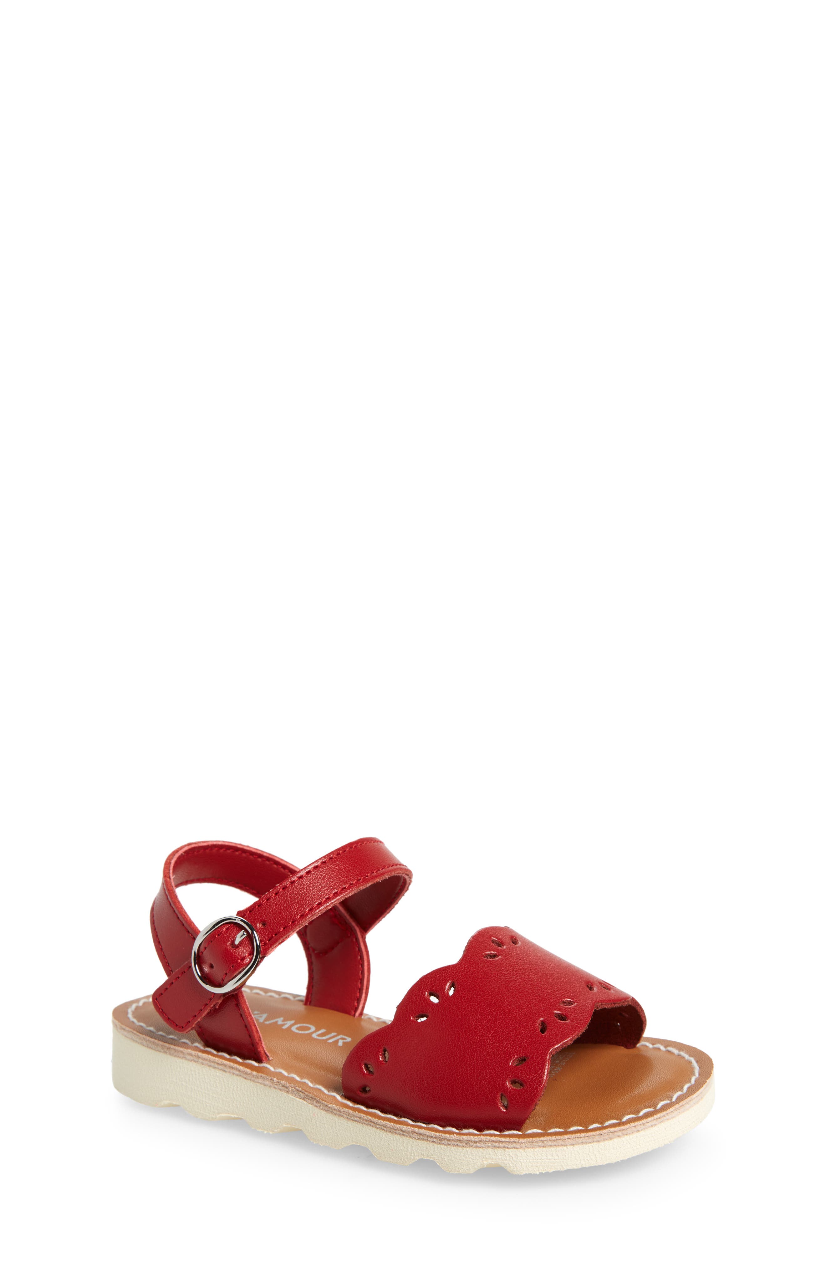 L'AMOUR Kids' Ella Scalloped Ankle Strap Sandal, Main, color, 