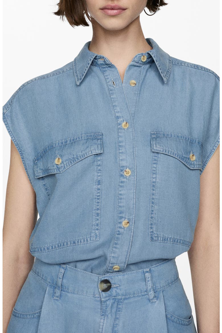 Cap Sleeve Lyocell Button-Up Shirt, Main, color, LIGHT BLUE