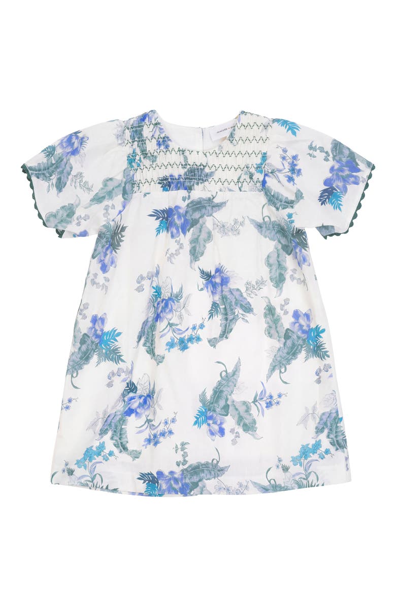 Charlotte & George Floral Print Smocked Dress, Main, color, Blue