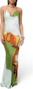 JLUXLABEL Golden Touch Drape Maxi Slipdress