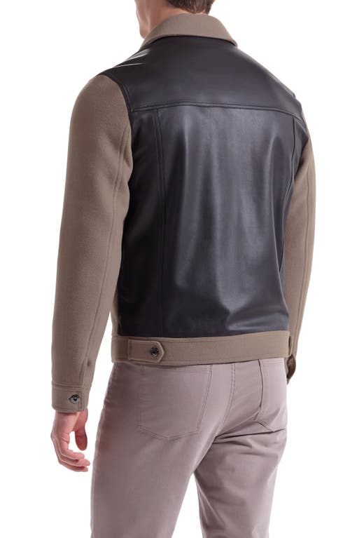 Bugatchi Hybrid Melton & Wool Trucker Jacket In Brown