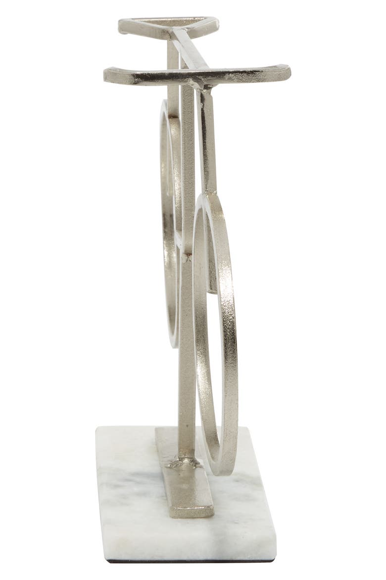 Silvertone Metal Bike Sculpture with Marble Base, Alternate, color, SILVER