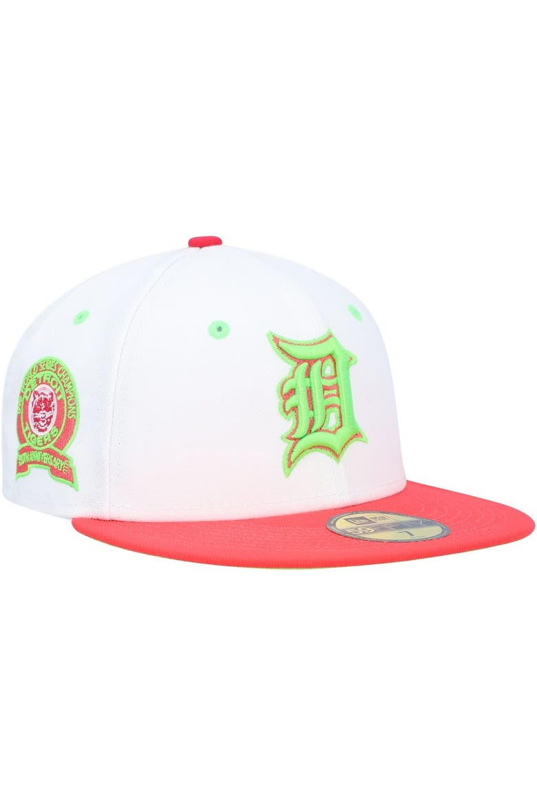 Men's New Era White/Coral Detroit Tigers  1968 World Series Strawberry Lolli 59FIFTY Fitted Hat, Main, color, White