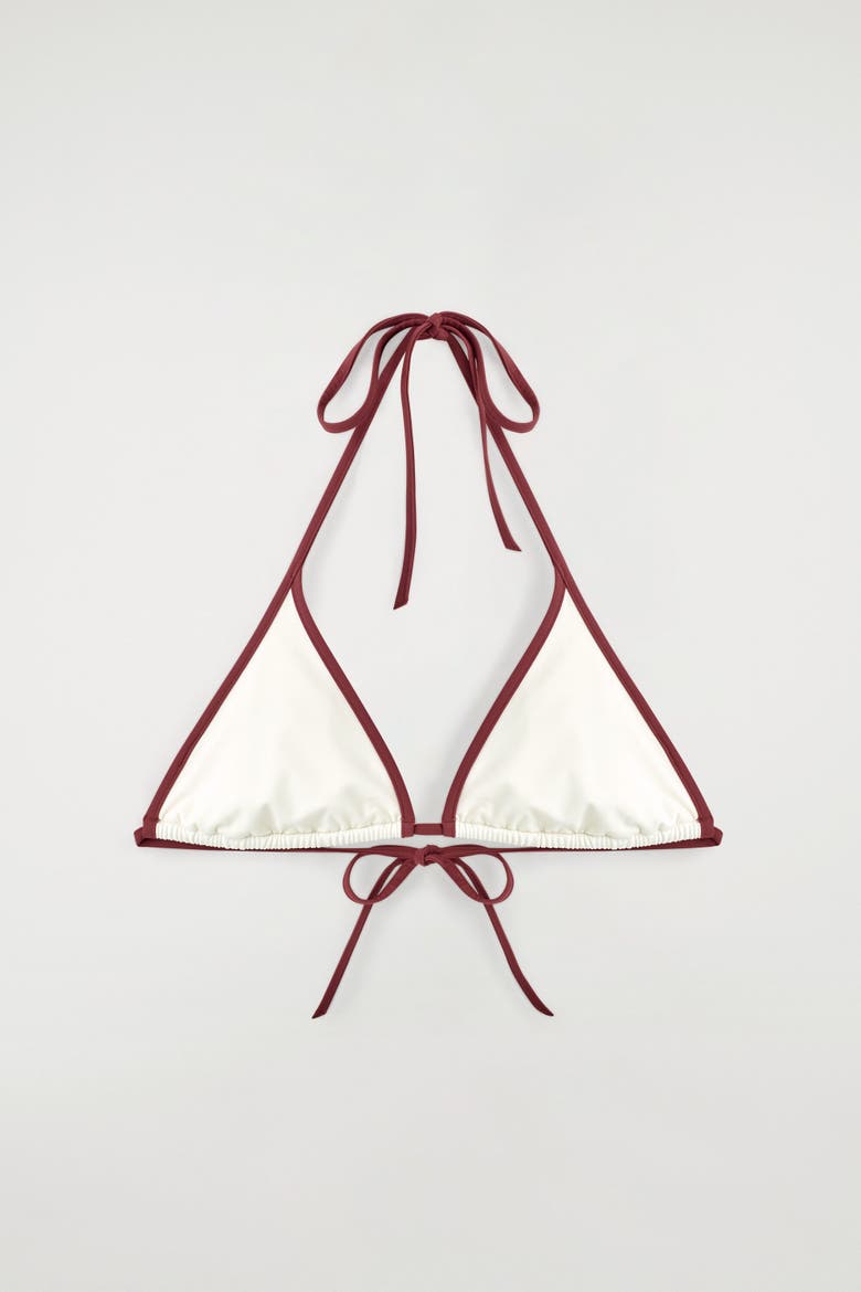 Contrast-trimmed Triangle Bikini Top, Alternate, color, WHITE / RED
