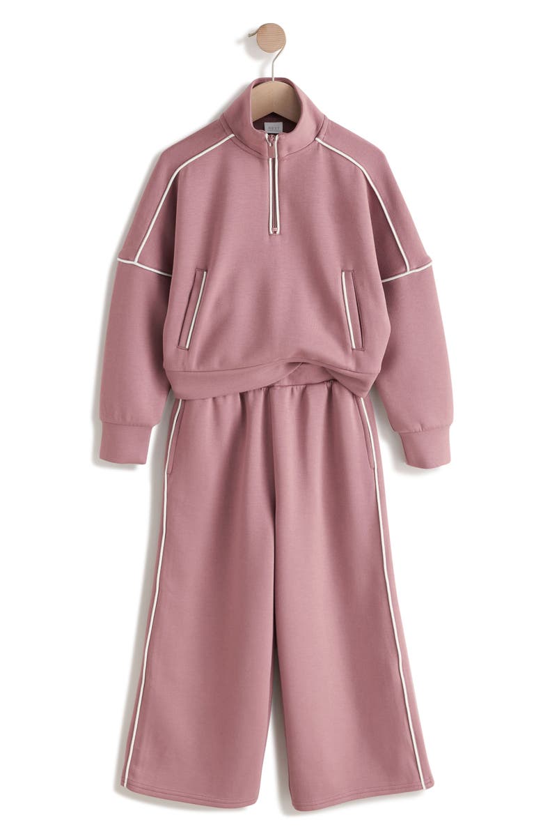 NEXT Kids' Half Zip Sweatshirt & Wide Leg Sweatpants Set, Main, color, Pink