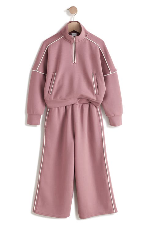 Kids' Half Zip Sweatshirt & Wide Leg Sweatpants Set (Big Kid)