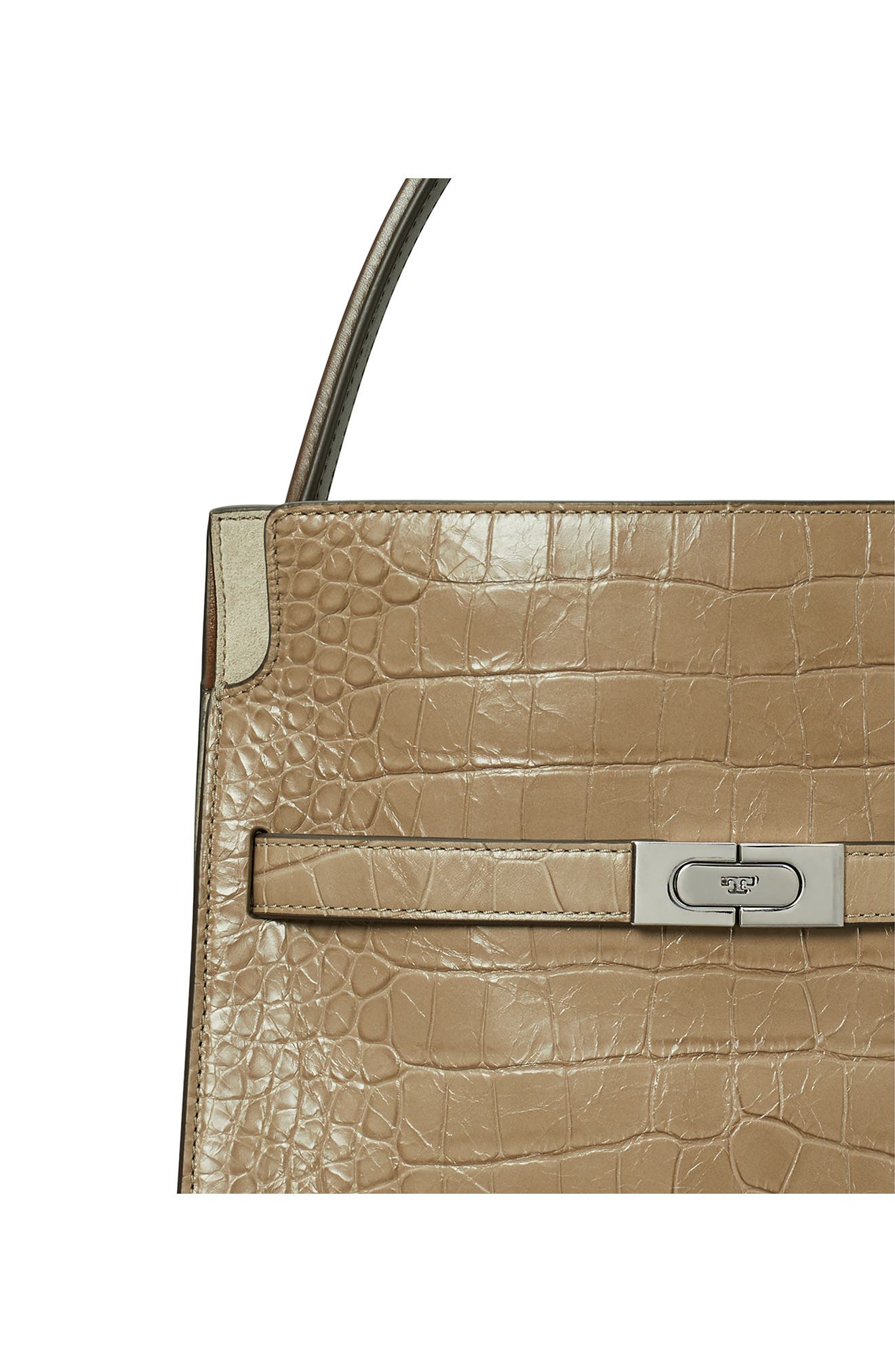 Tory Burch Small Lee Radziwill Croc Embossed Leather Double Bag, Alternate, color, Brown Shale