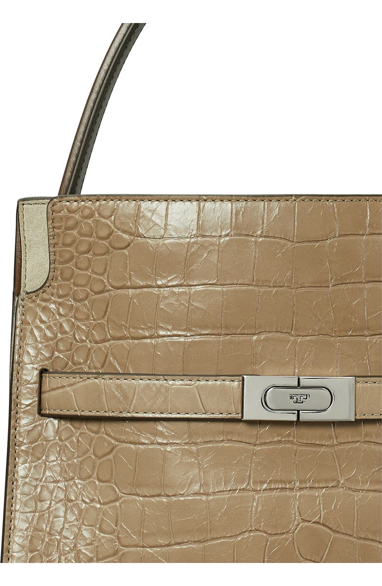 Tory Burch Small Lee Radziwill Croc Embossed Leather Double Bag, Alternate, color, Brown Shale