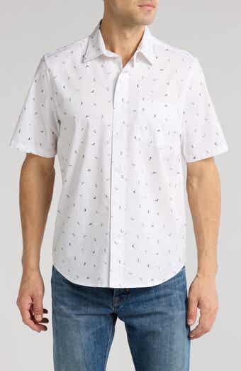 14th & Union Sailboat Print Short Sleeve Cotton Stretch Poplin Button-Up Shirt