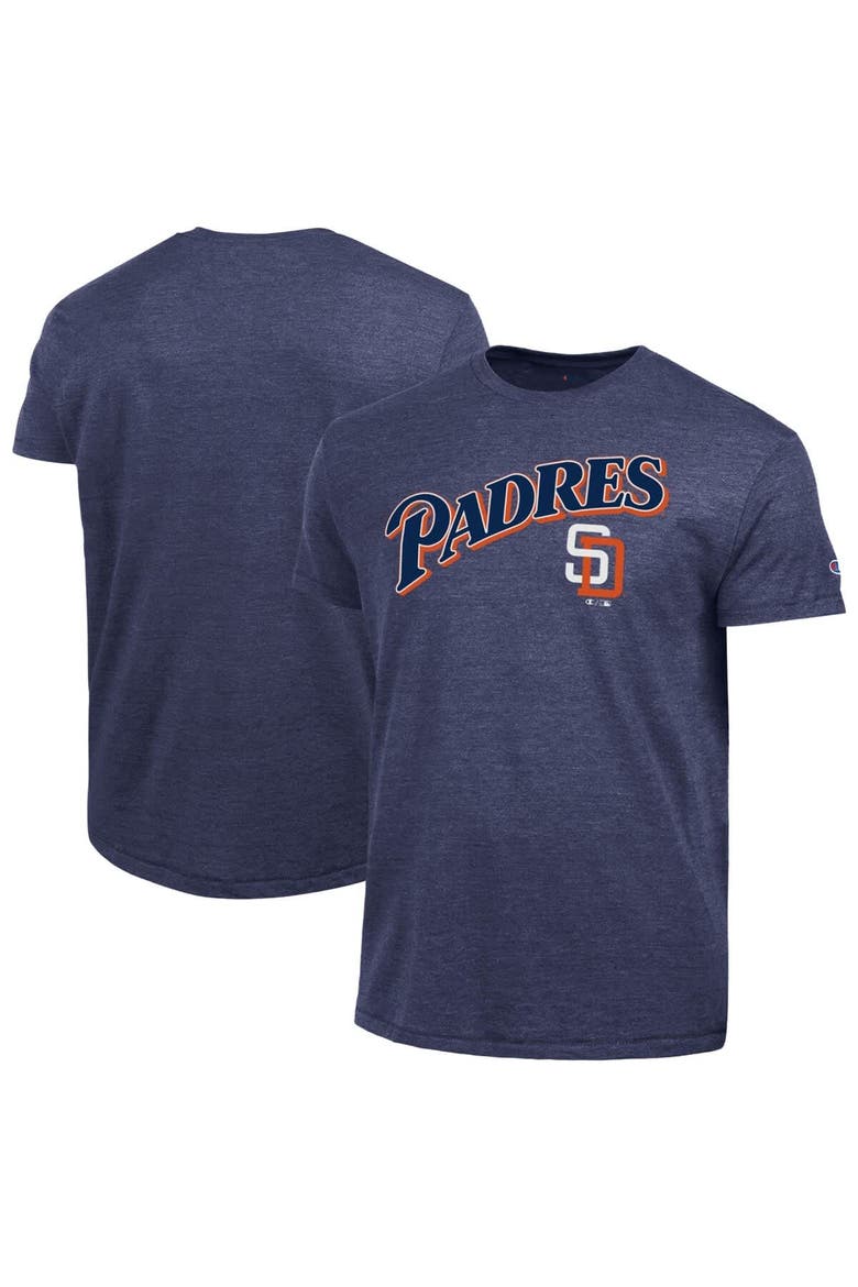 Men's Champion  Navy San Diego Padres Cooperstown Wordmark Lockup Tri-Blend T-Shirt, Main, color, Navy