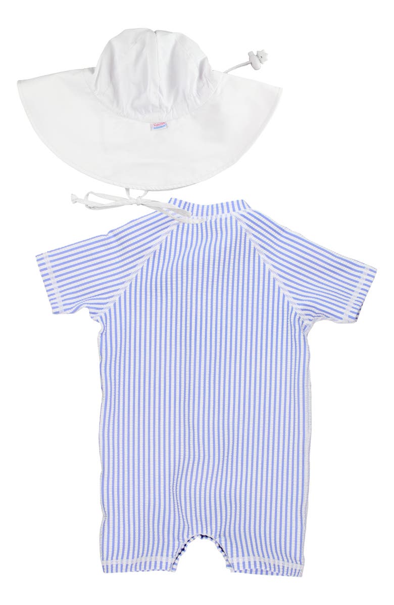 RuggedButts Seersucker One-Piece Swimsuit & Sun Hat Set, Alternate, color, Blue